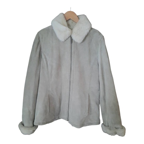 Liz Claiborne Womens Leather Coat Faux Fur Lining Size Large